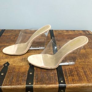 Clear wedge mules